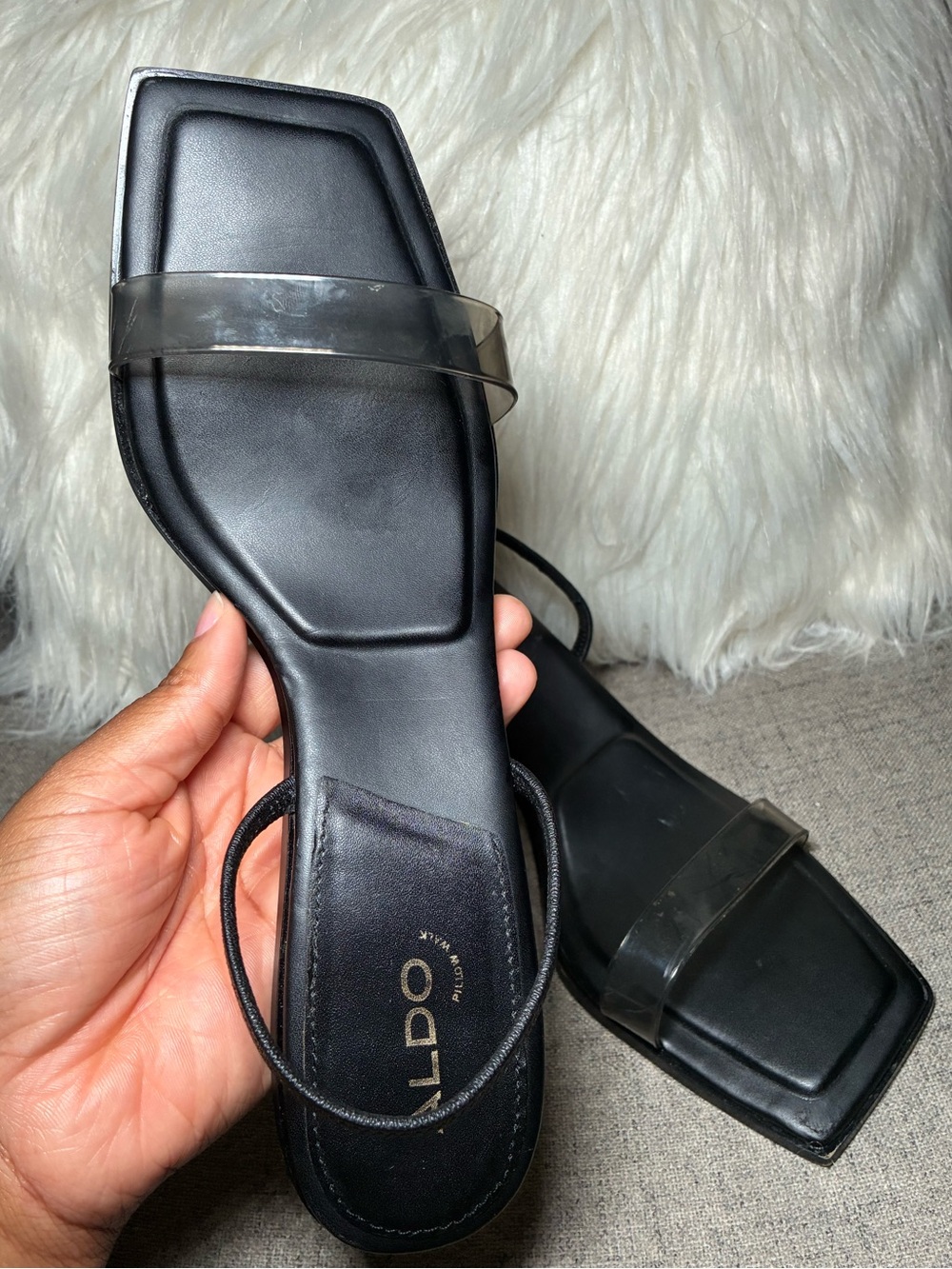 ALDO Black Sandals with Clear Strap - Square Toe